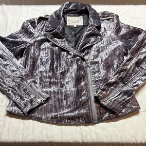 Rachel Roy Y2K Women's Velvet Moto Jacket, Gray Asymmetrical Zipper Large NWT